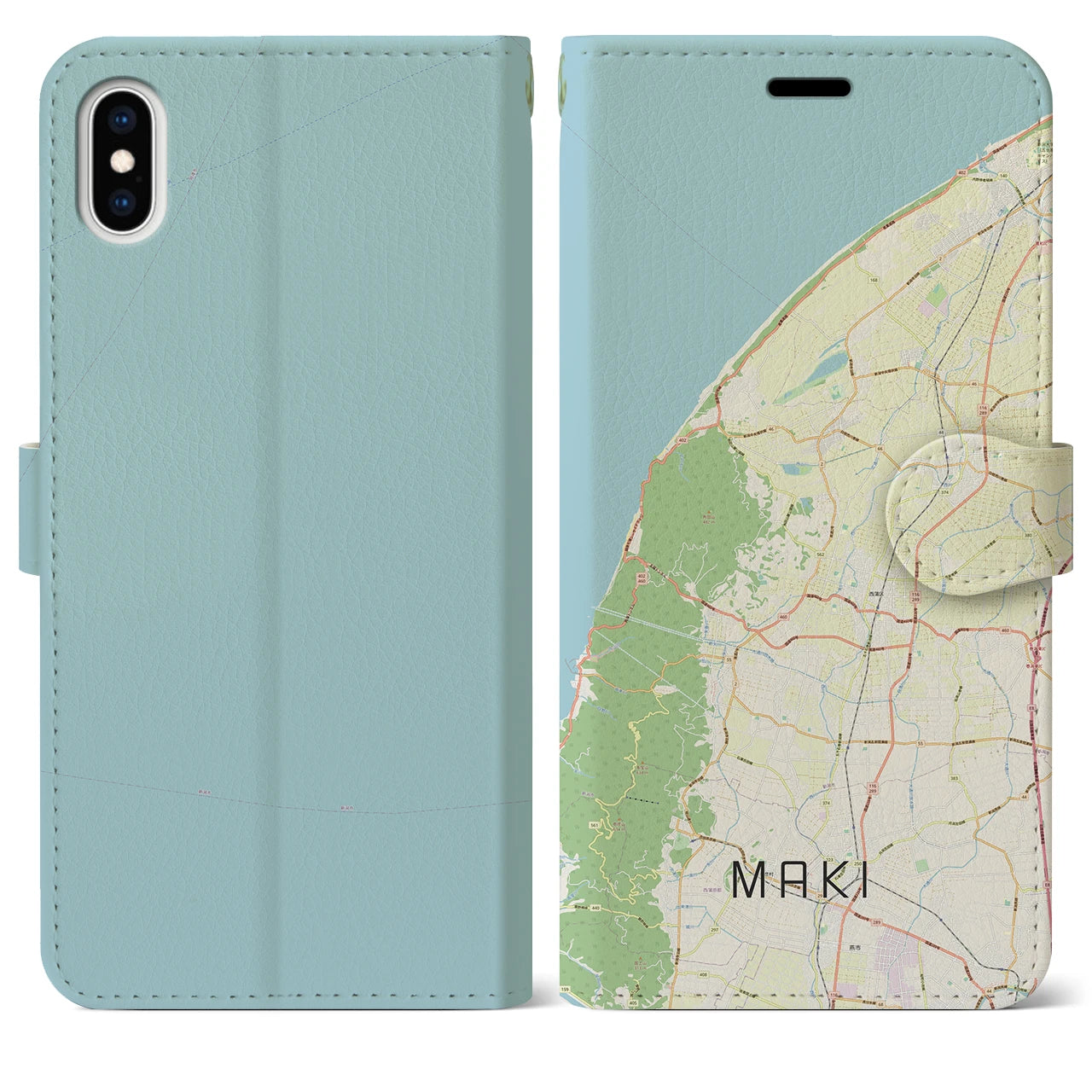 【巻(新潟県)】地図柄iPhoneケース(手帳タイプ)ナチュラル・iPhone XS Max 用