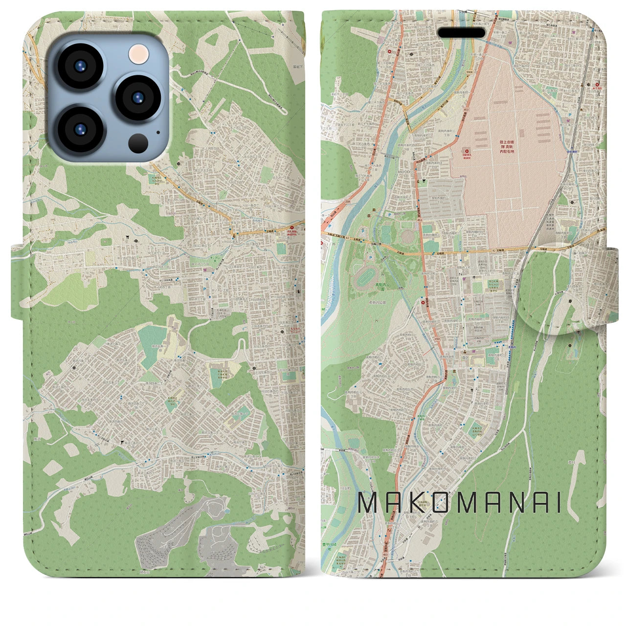 【真駒内(北海道)】地図柄iPhoneケース(手帳タイプ)ナチュラル・iPhone 13 Pro Max 用