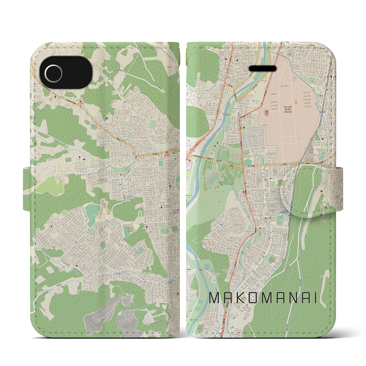 【真駒内(北海道)】地図柄iPhoneケース(手帳タイプ)ナチュラル・iPhone SE(第3 / 第2世代) / 8 / 7 / 6s / 6 用