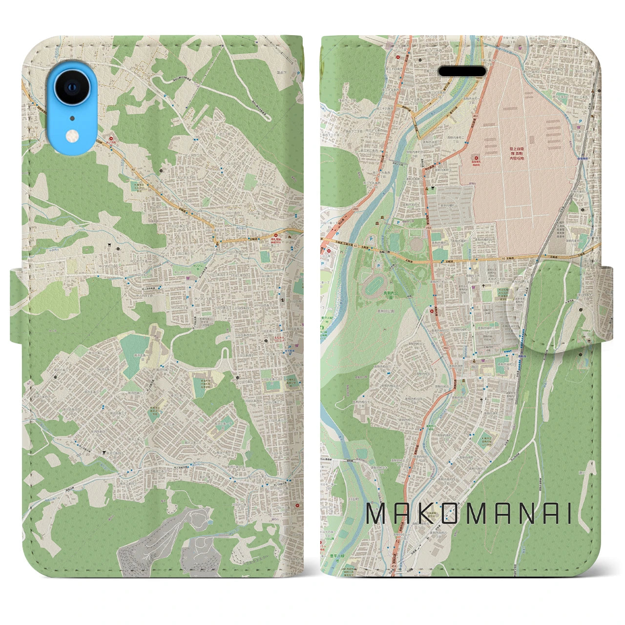 【真駒内(北海道)】地図柄iPhoneケース(手帳タイプ)ナチュラル・iPhone XR 用