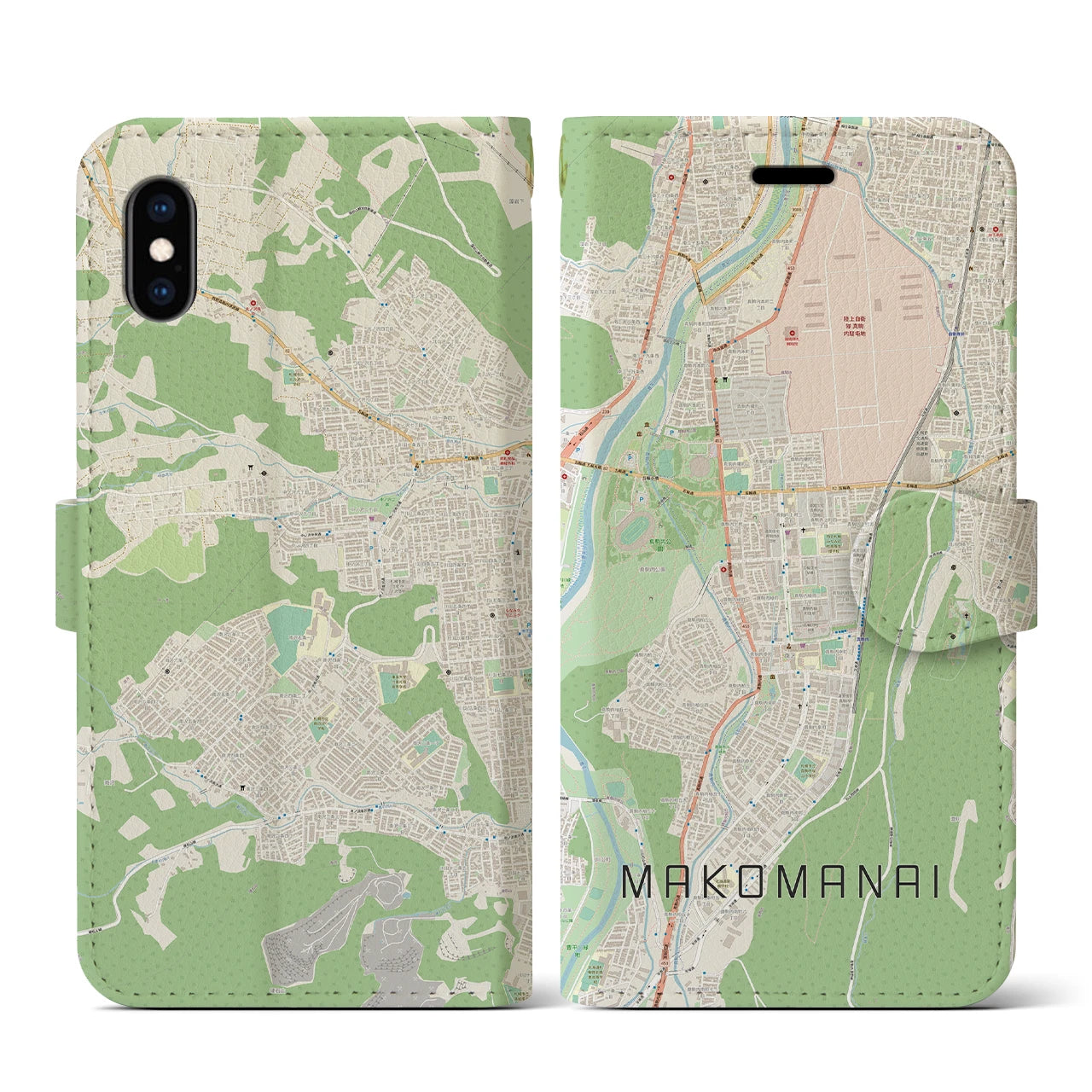 【真駒内(北海道)】地図柄iPhoneケース(手帳タイプ)ナチュラル・iPhone XS / X 用