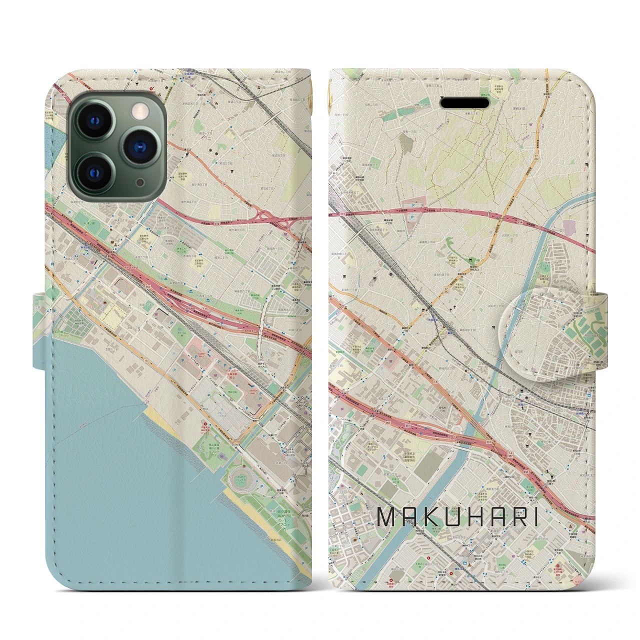 【幕張(千葉県)】地図柄iPhoneケース(手帳タイプ)ナチュラル・iPhone 11 Pro 用