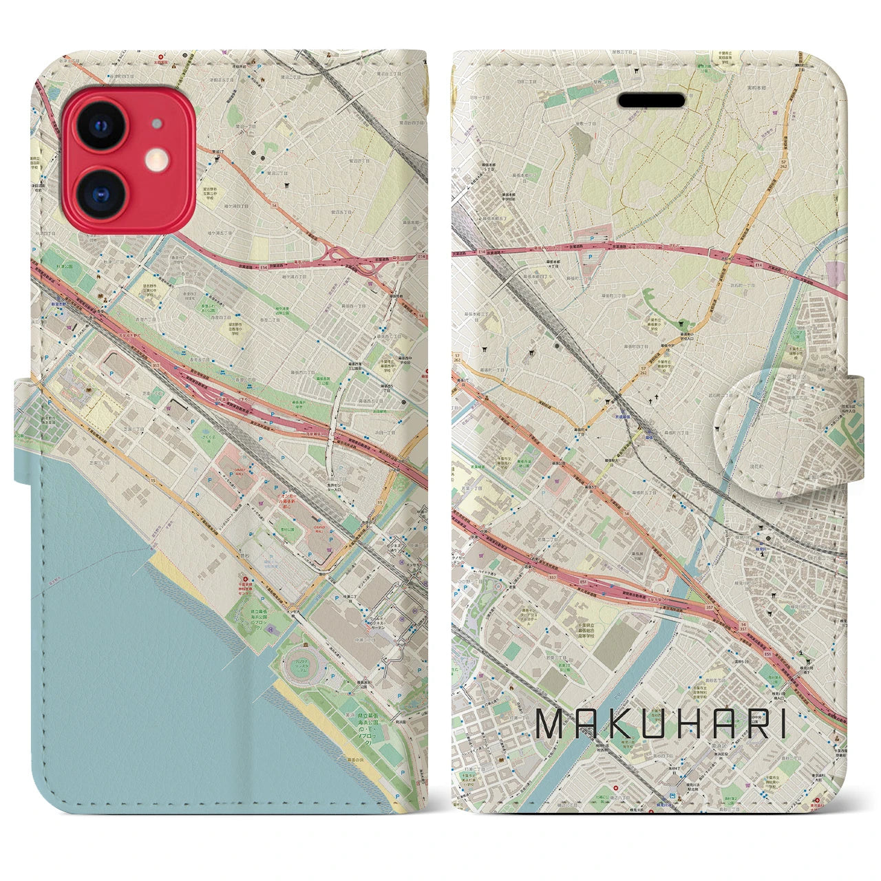 【幕張(千葉県)】地図柄iPhoneケース(手帳タイプ)ナチュラル・iPhone 11 用