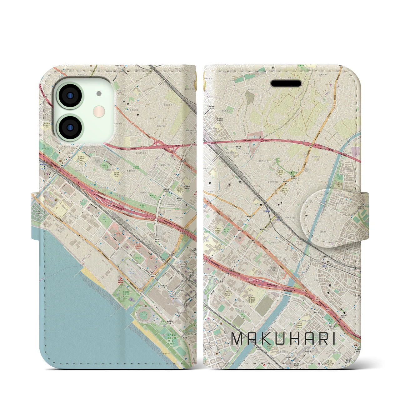 【幕張(千葉県)】地図柄iPhoneケース(手帳タイプ)ナチュラル・iPhone 12 mini 用