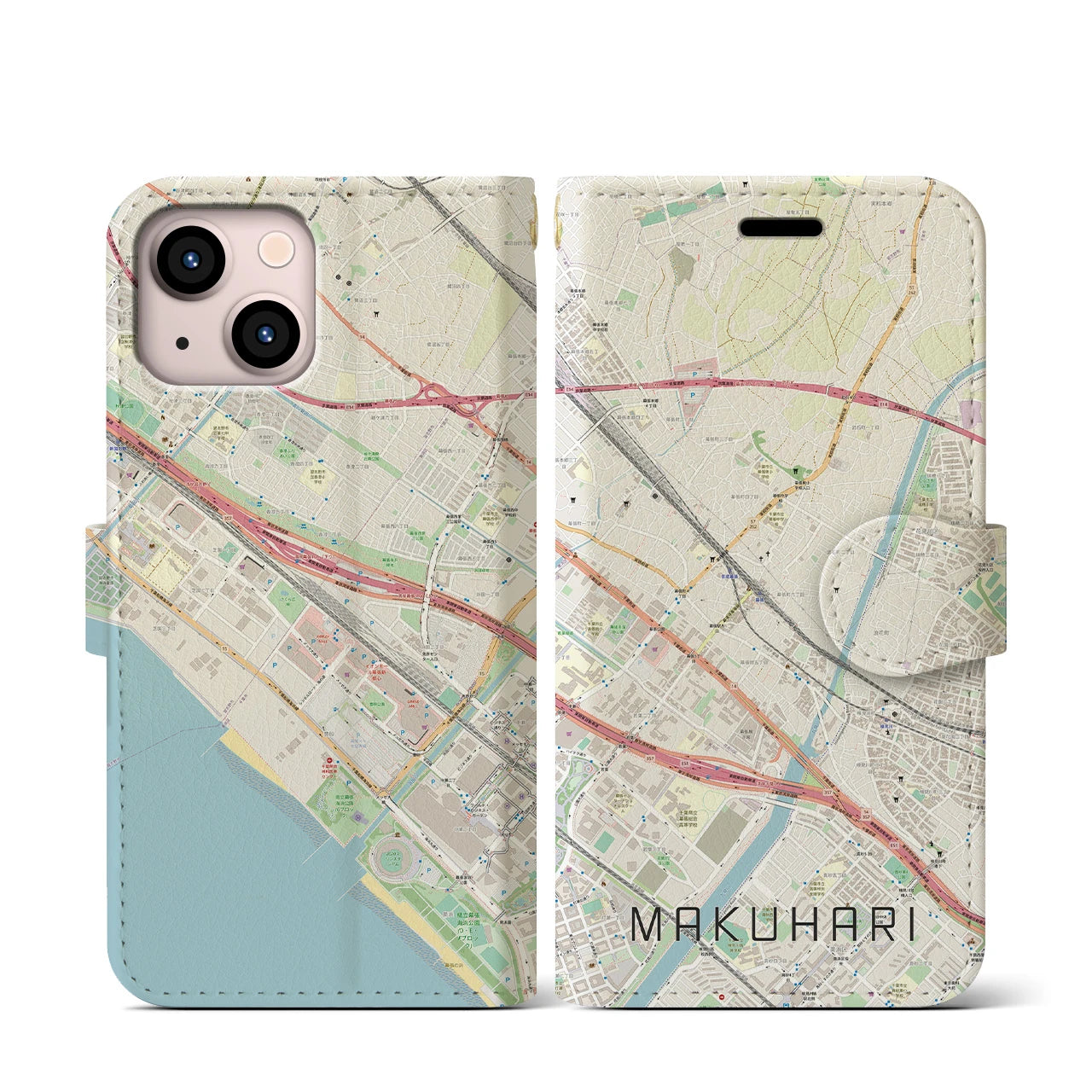 【幕張(千葉県)】地図柄iPhoneケース(手帳タイプ)ナチュラル・iPhone 13 mini 用