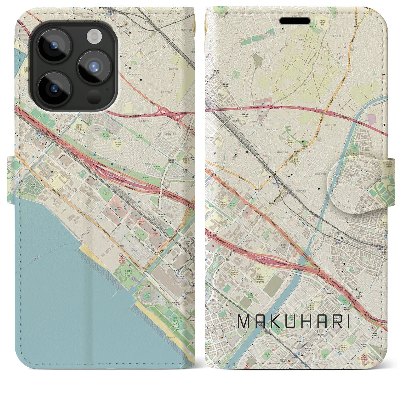 【幕張(千葉県)】地図柄iPhoneケース(手帳タイプ)ナチュラル・iPhone 15 Pro Max 用