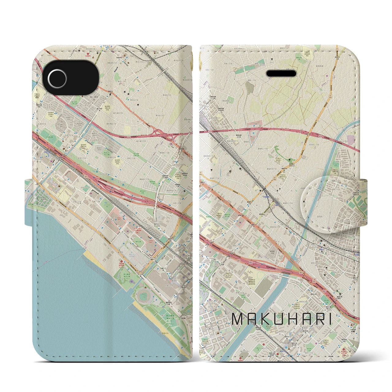 【幕張(千葉県)】地図柄iPhoneケース(手帳タイプ)ナチュラル・iPhone SE(第3 / 第2世代) / 8 / 7 / 6s / 6 用