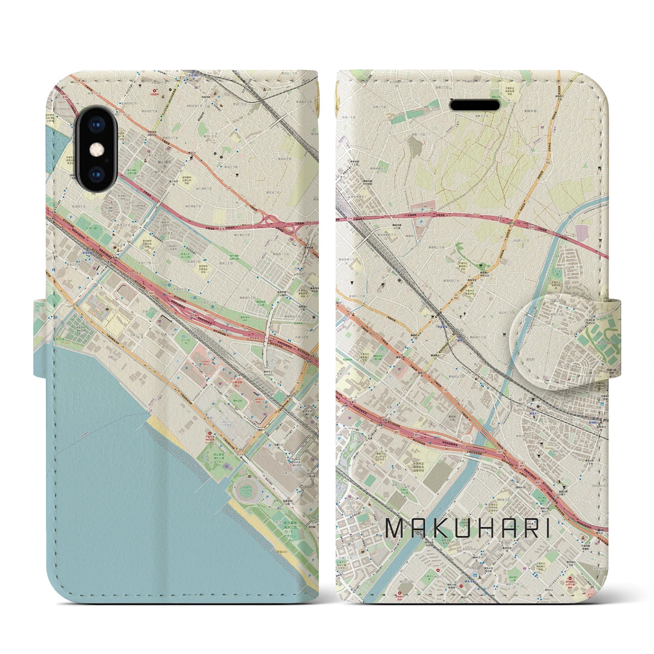 【幕張(千葉県)】地図柄iPhoneケース(手帳タイプ)ナチュラル・iPhone XS / X 用
