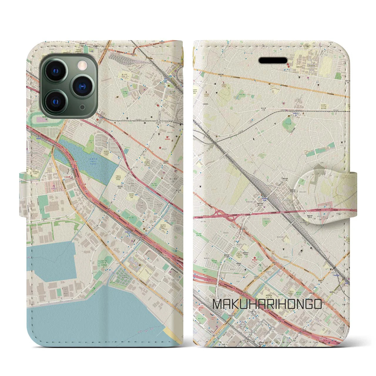 【幕張本郷(千葉県)】地図柄iPhoneケース(手帳タイプ)ナチュラル・iPhone 11 Pro 用
