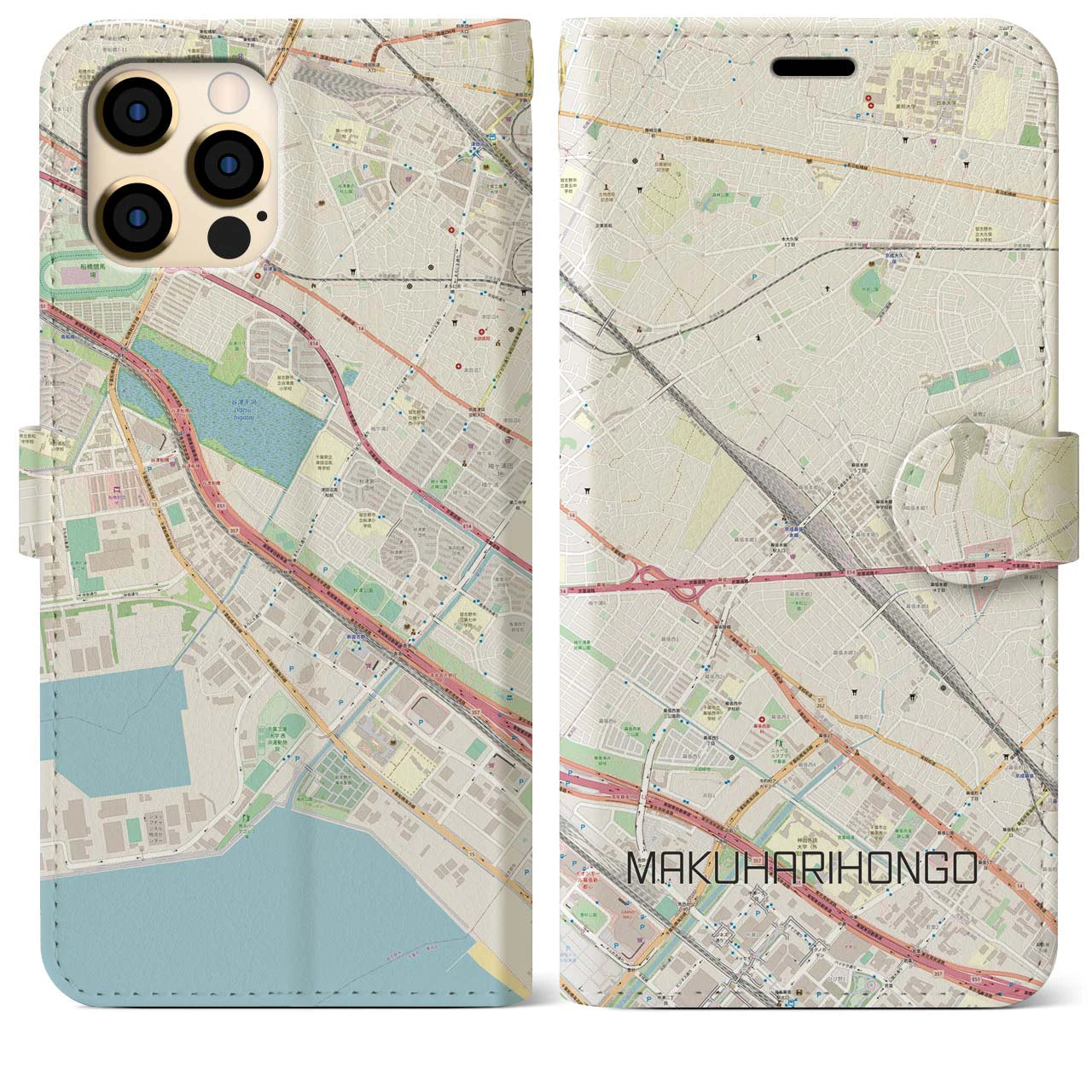 【幕張本郷(千葉県)】地図柄iPhoneケース(手帳タイプ)ナチュラル・iPhone 12 Pro Max 用