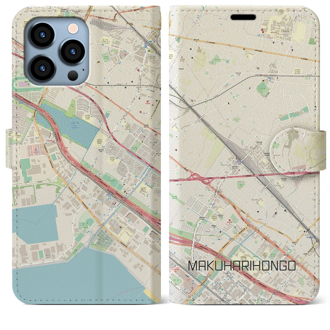 【幕張本郷(千葉県)】地図柄iPhoneケース(手帳タイプ)ナチュラル・iPhone 13 Pro Max 用