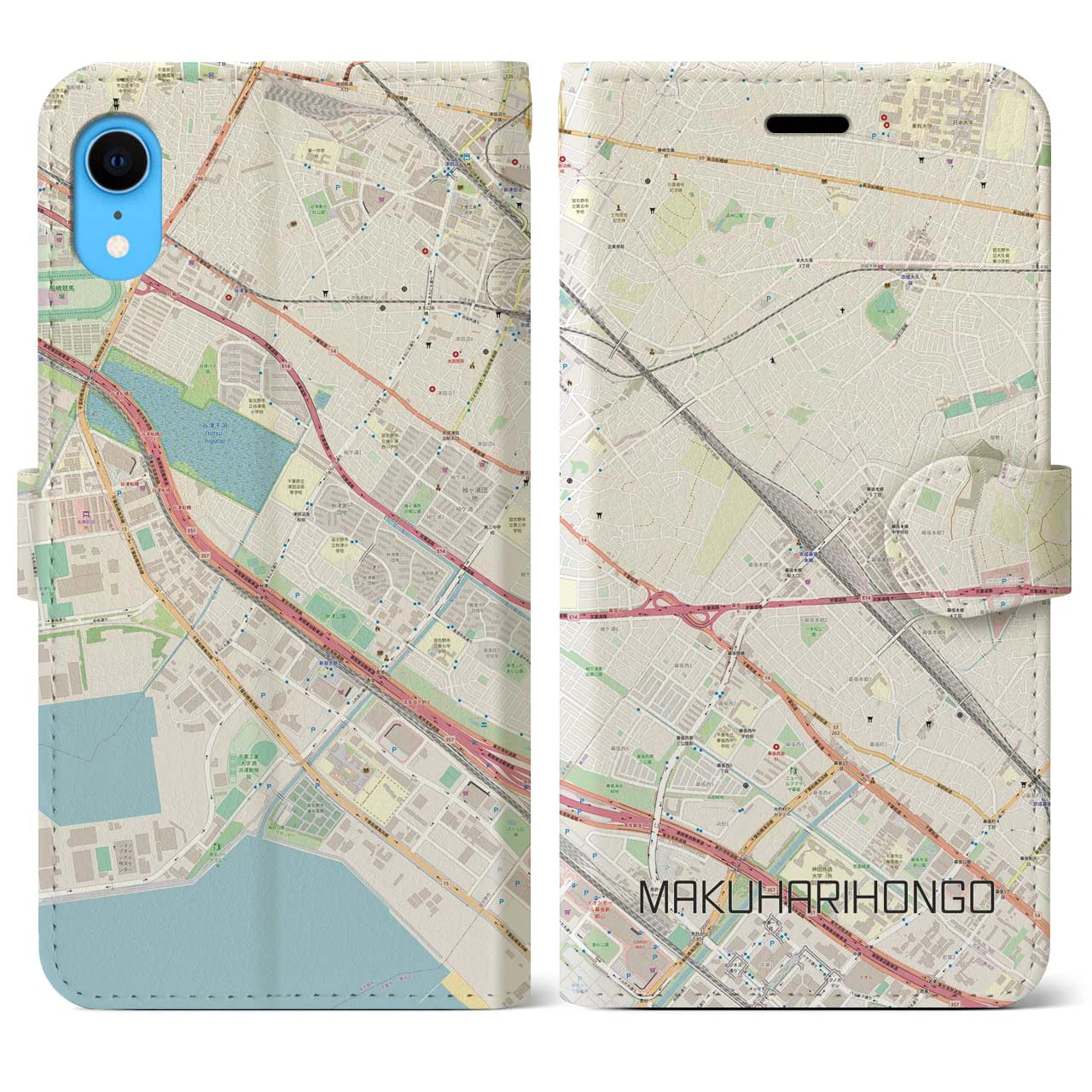 【幕張本郷(千葉県)】地図柄iPhoneケース(手帳タイプ)ナチュラル・iPhone XR 用