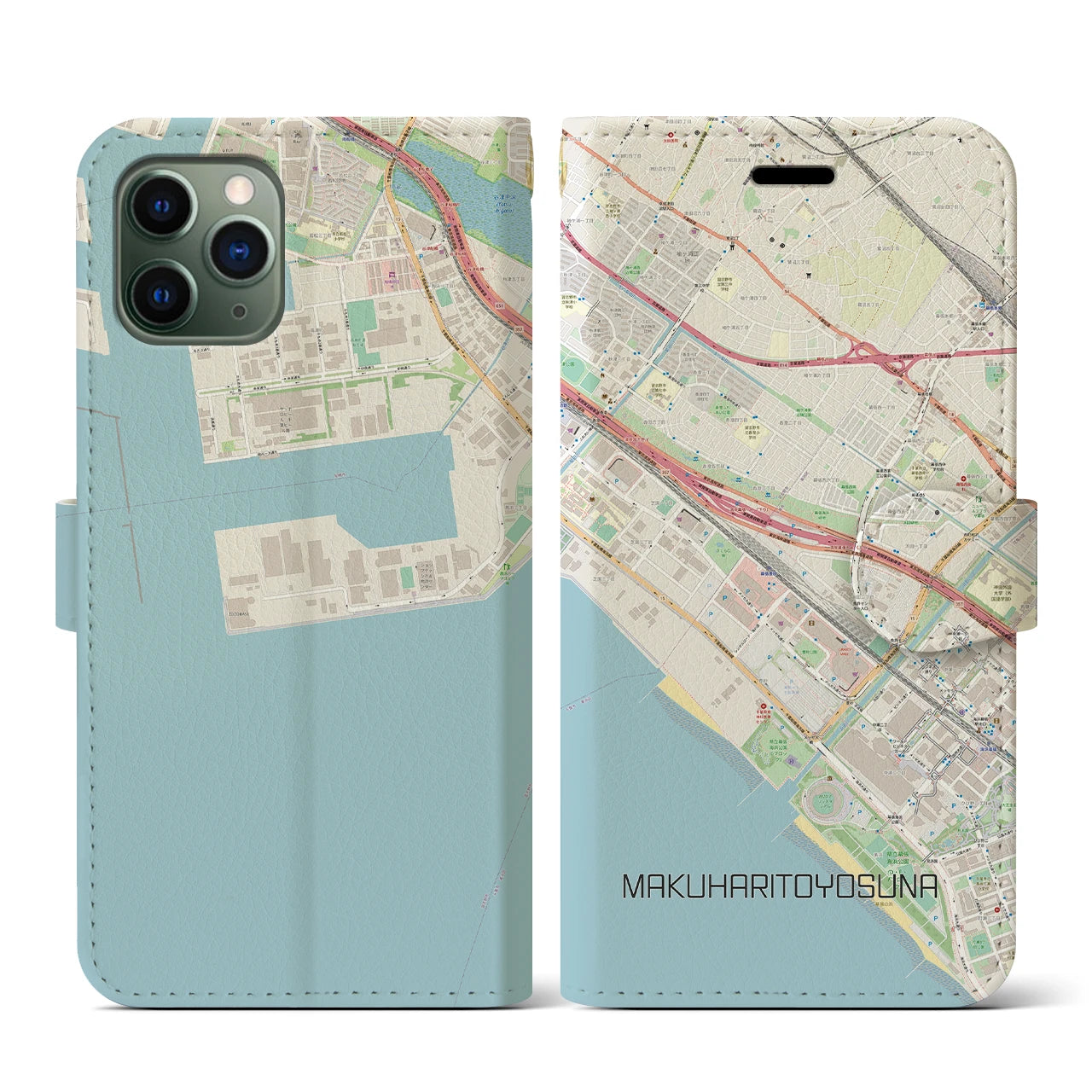 【幕張豊砂(千葉県)】地図柄iPhoneケース(手帳タイプ)ナチュラル・iPhone 11 Pro 用