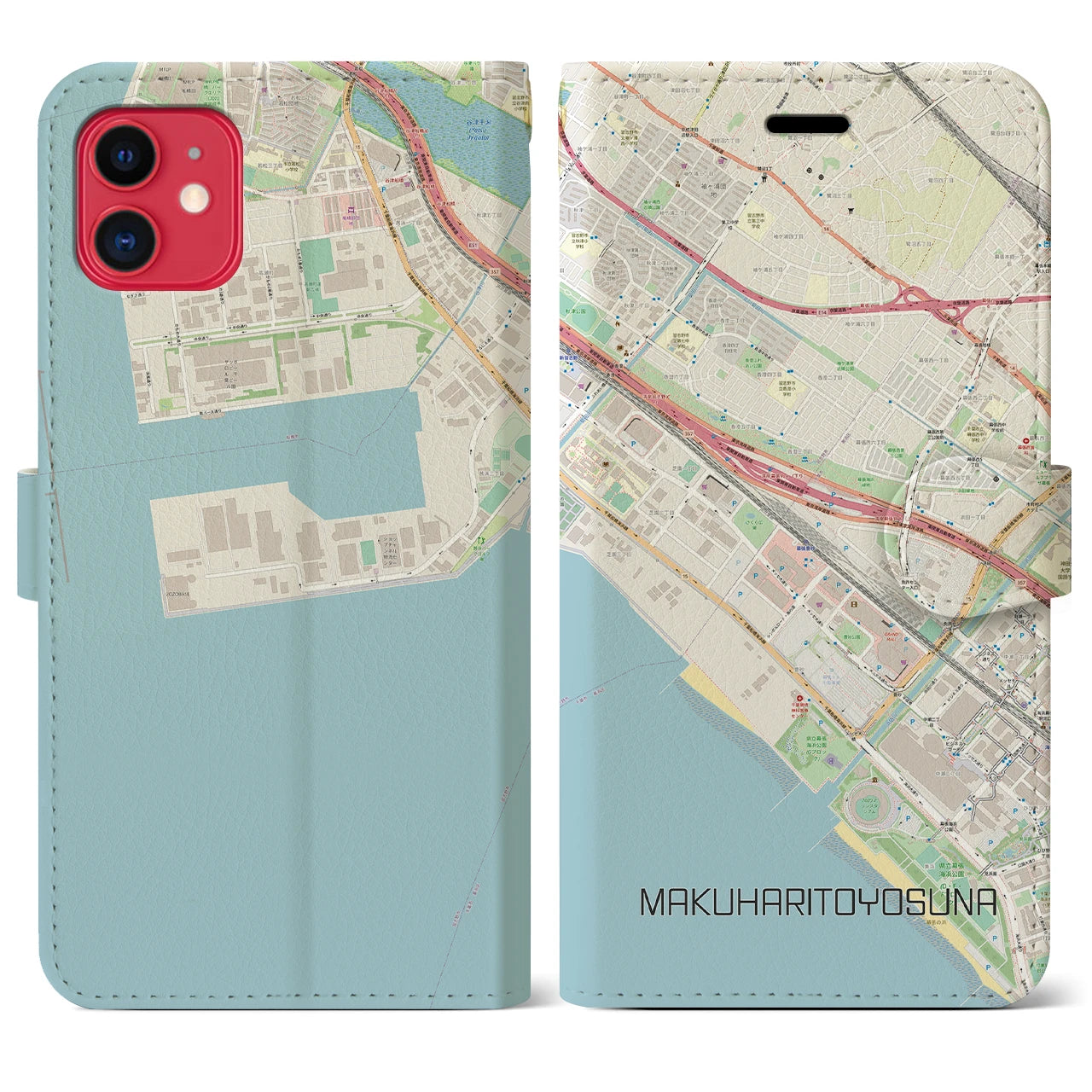 【幕張豊砂(千葉県)】地図柄iPhoneケース(手帳タイプ)ナチュラル・iPhone 11 用