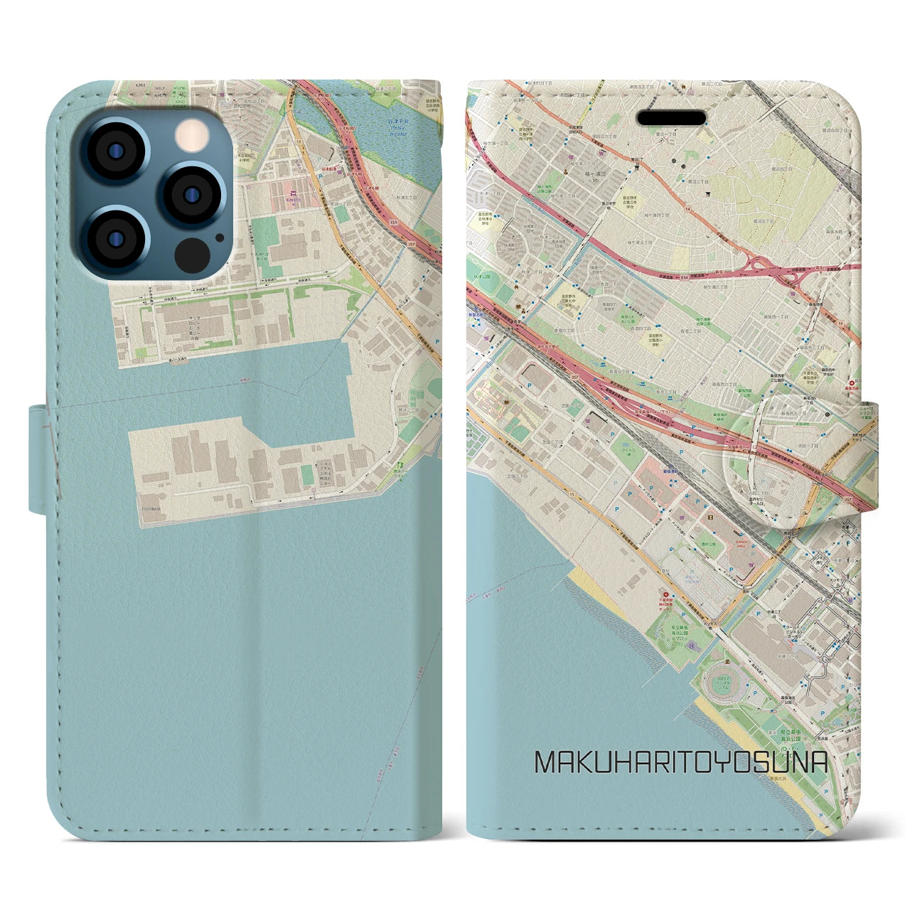 【幕張豊砂(千葉県)】地図柄iPhoneケース(手帳タイプ)ナチュラル・iPhone 12 / 12 Pro 用