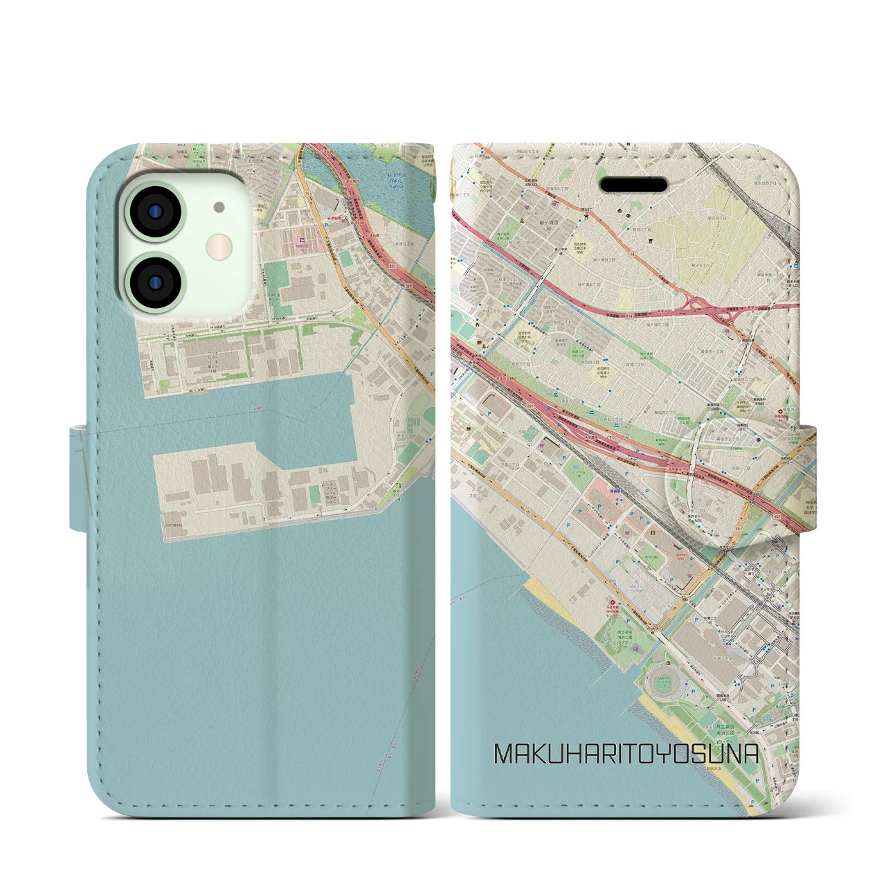 【幕張豊砂(千葉県)】地図柄iPhoneケース(手帳タイプ)ナチュラル・iPhone 12 mini 用