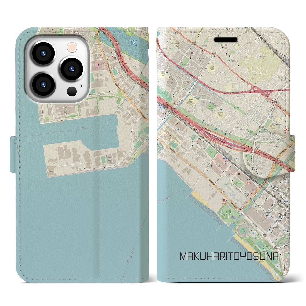 【幕張豊砂(千葉県)】地図柄iPhoneケース(手帳タイプ)ナチュラル・iPhone 13 Pro 用