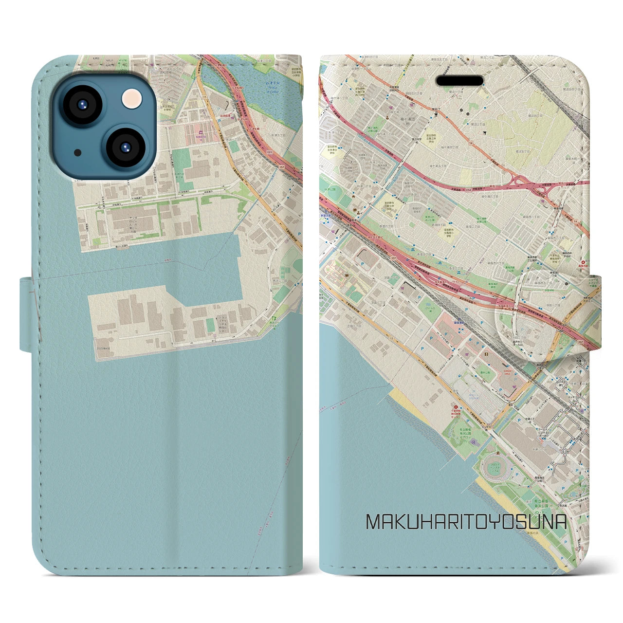 【幕張豊砂(千葉県)】地図柄iPhoneケース(手帳タイプ)ナチュラル・iPhone 13 用