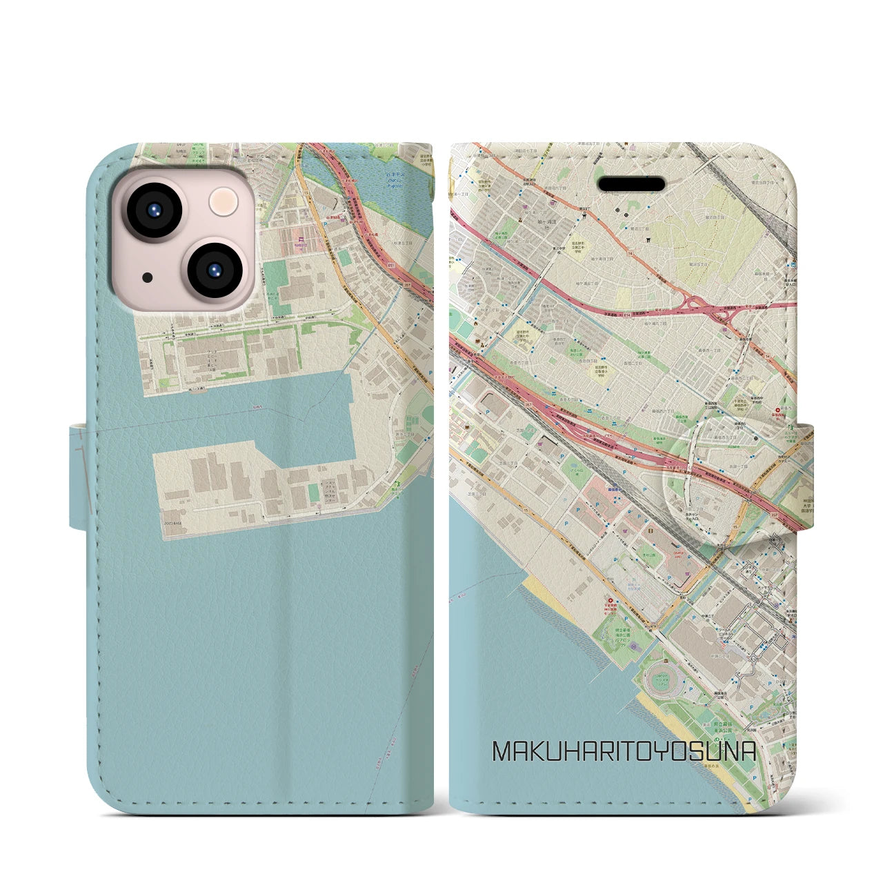 【幕張豊砂(千葉県)】地図柄iPhoneケース(手帳タイプ)ナチュラル・iPhone 13 mini 用