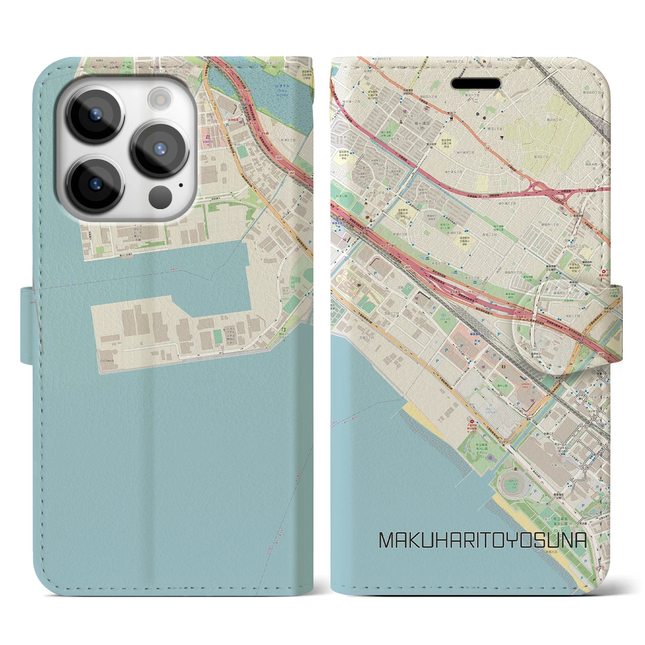 【幕張豊砂(千葉県)】地図柄iPhoneケース(手帳タイプ)ナチュラル・iPhone 14 Pro 用