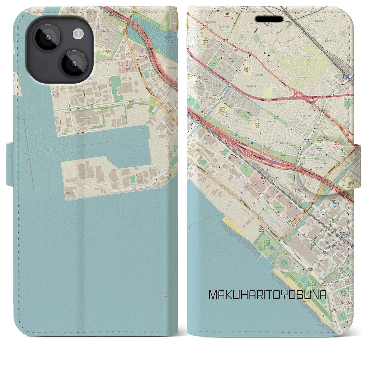 【幕張豊砂(千葉県)】地図柄iPhoneケース(手帳タイプ)ナチュラル・iPhone 14 Plus 用
