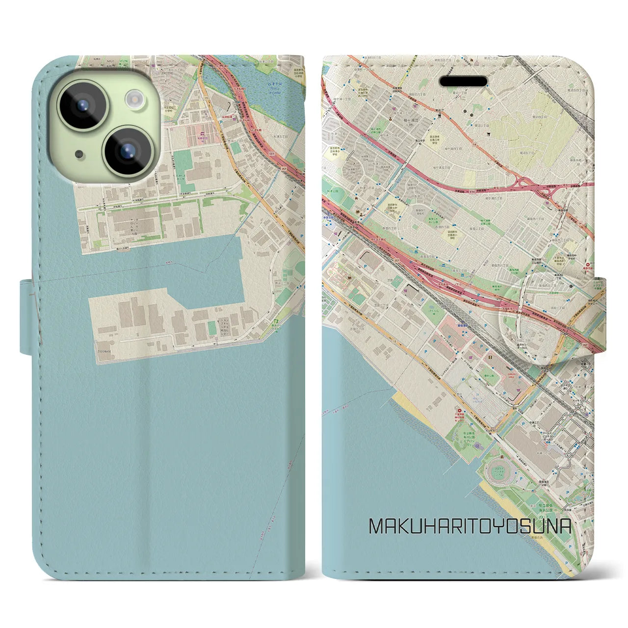 【幕張豊砂(千葉県)】地図柄iPhoneケース(手帳タイプ)ナチュラル・iPhone 15 用