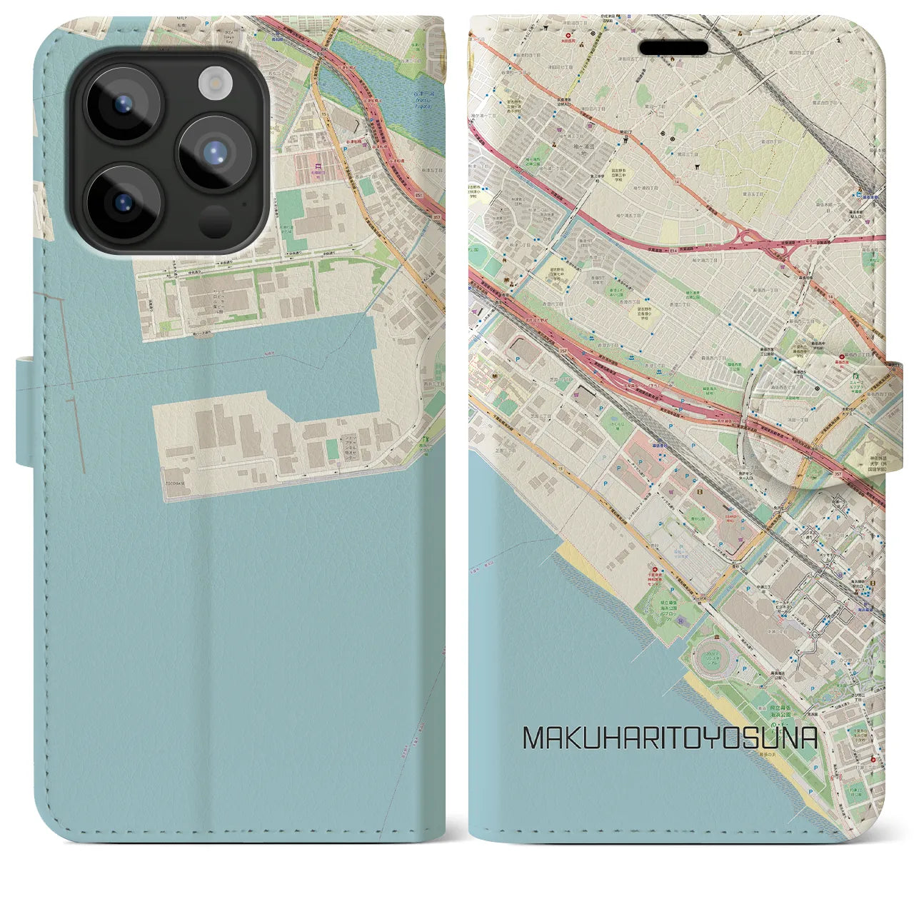 【幕張豊砂(千葉県)】地図柄iPhoneケース(手帳タイプ)ナチュラル・iPhone 15 Pro Max 用