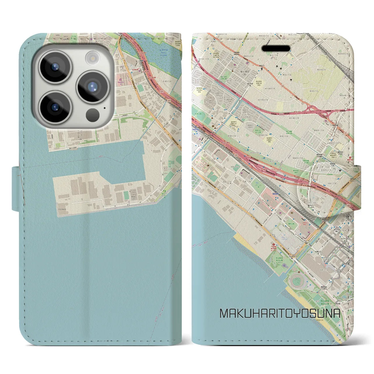 【幕張豊砂(千葉県)】地図柄iPhoneケース(手帳タイプ)ナチュラル・iPhone 15 Pro 用