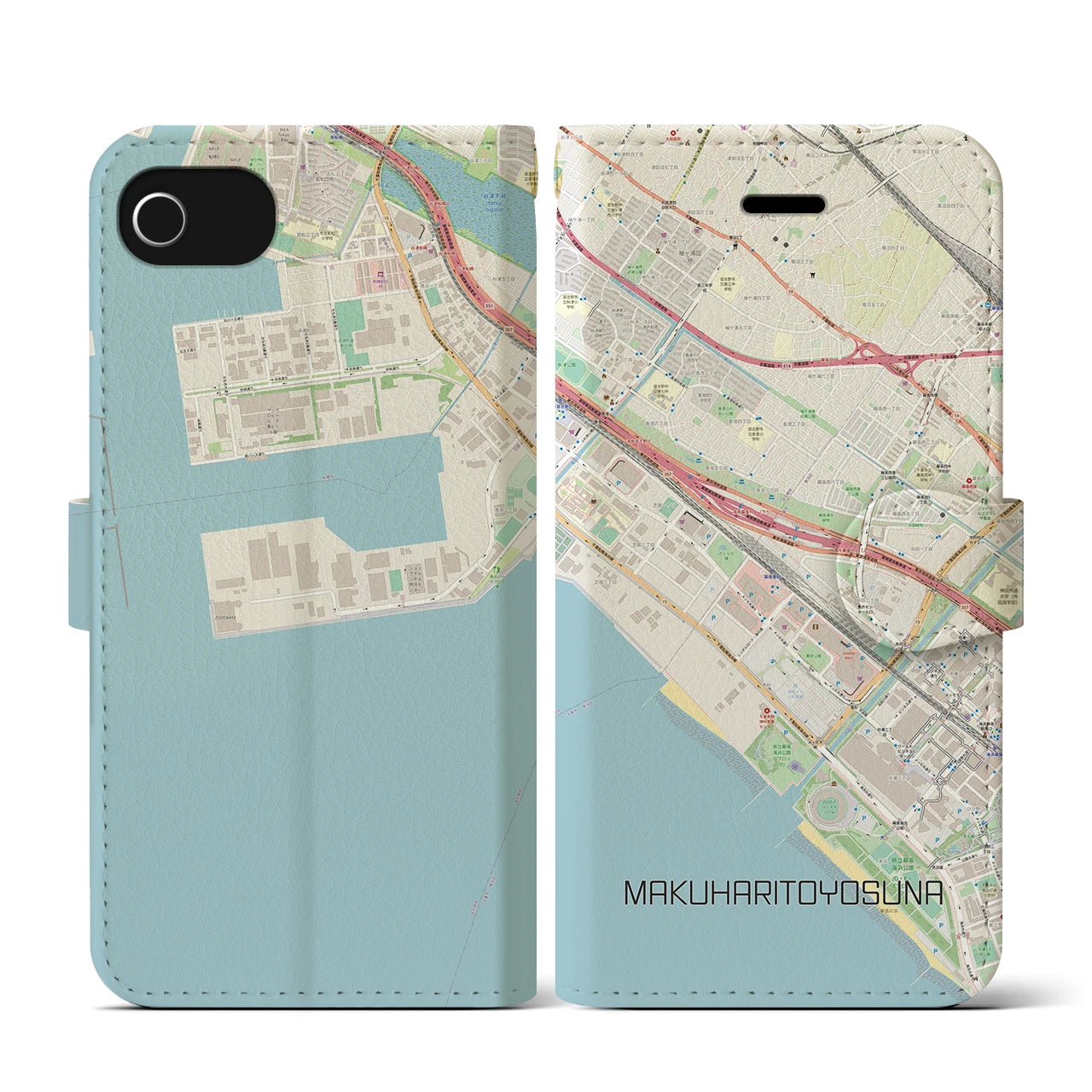 【幕張豊砂(千葉県)】地図柄iPhoneケース(手帳タイプ)ナチュラル・iPhone SE(第3 / 第2世代) / 8 / 7 / 6s / 6 用