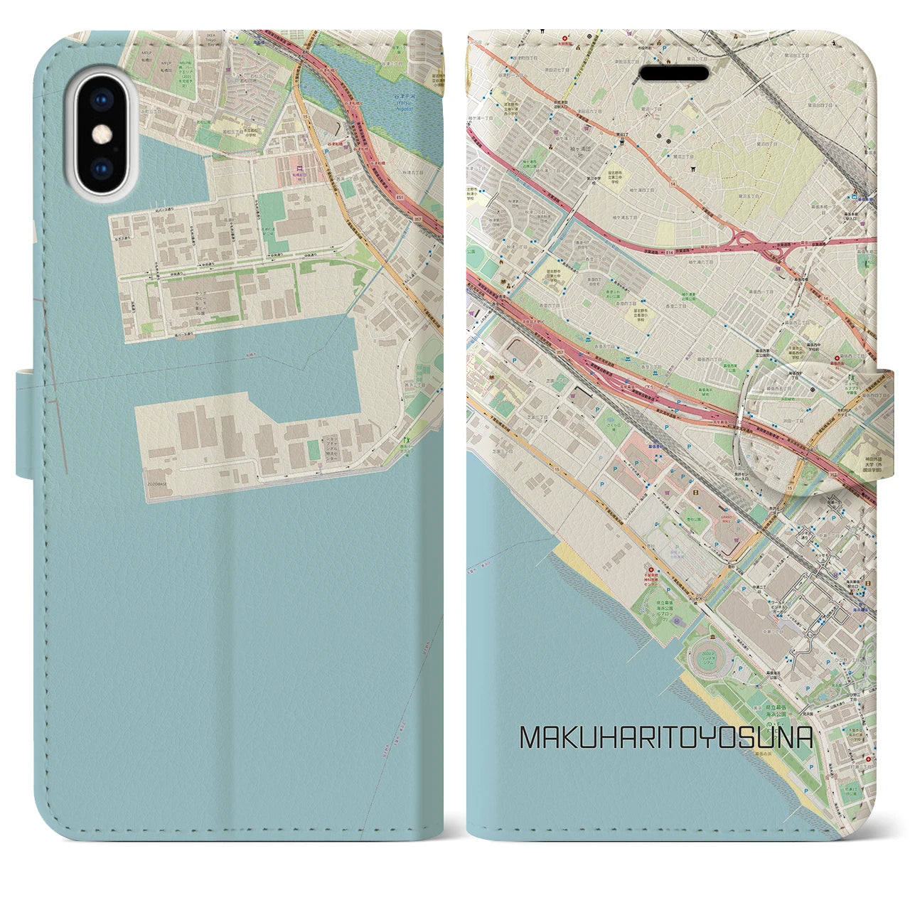 【幕張豊砂(千葉県)】地図柄iPhoneケース(手帳タイプ)ナチュラル・iPhone XS Max 用
