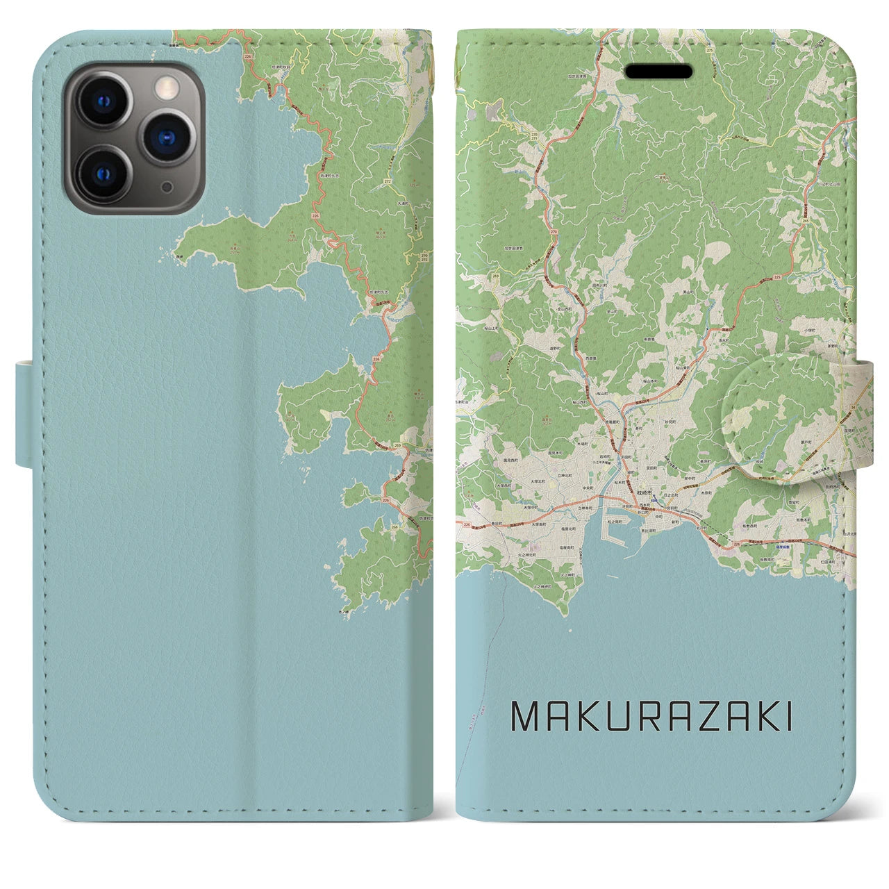 【枕崎(鹿児島県)】地図柄iPhoneケース(手帳タイプ)ナチュラル・iPhone 11 Pro Max 用