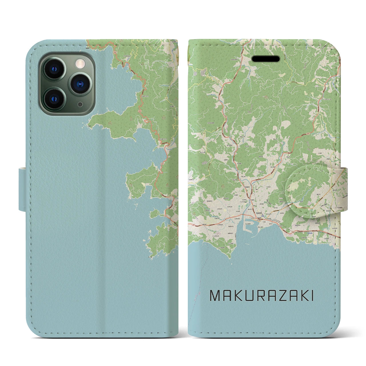 【枕崎(鹿児島県)】地図柄iPhoneケース(手帳タイプ)ナチュラル・iPhone 11 Pro 用