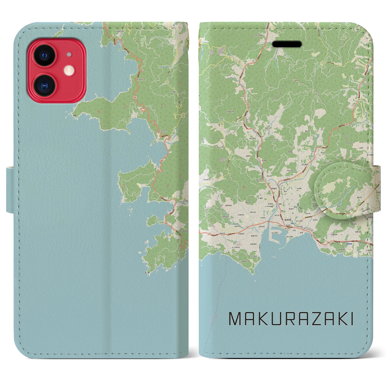 【枕崎(鹿児島県)】地図柄iPhoneケース(手帳タイプ)ナチュラル・iPhone 11 用