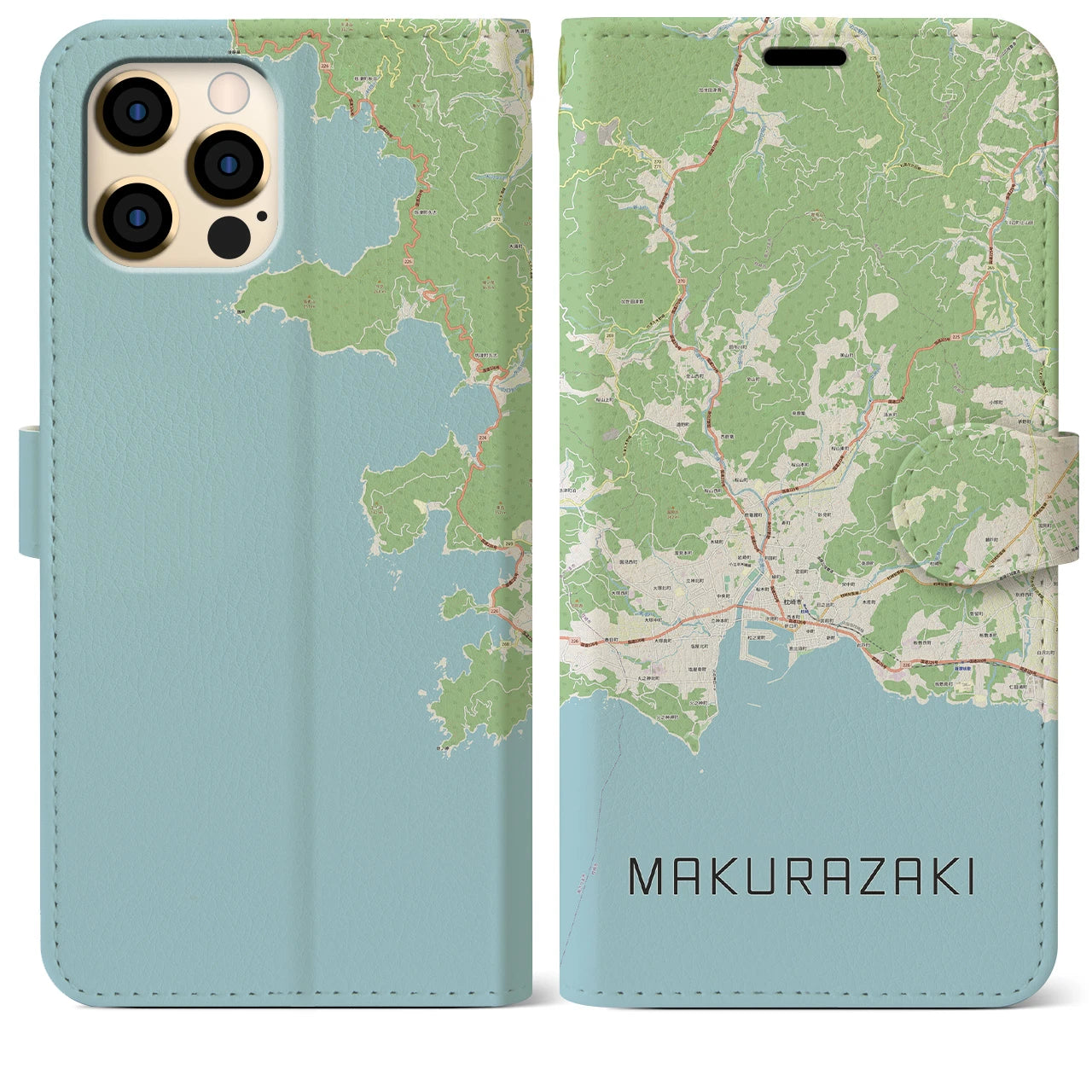 【枕崎(鹿児島県)】地図柄iPhoneケース(手帳タイプ)ナチュラル・iPhone 12 Pro Max 用