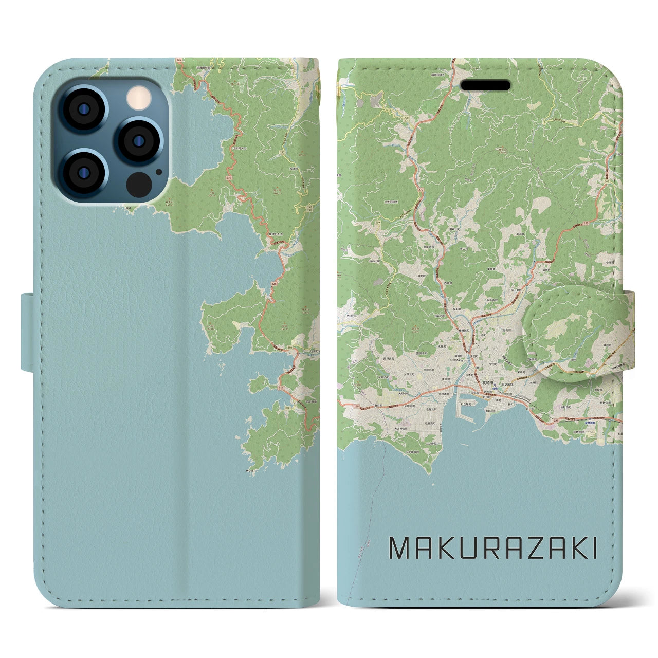 【枕崎(鹿児島県)】地図柄iPhoneケース(手帳タイプ)ナチュラル・iPhone 12 / 12 Pro 用