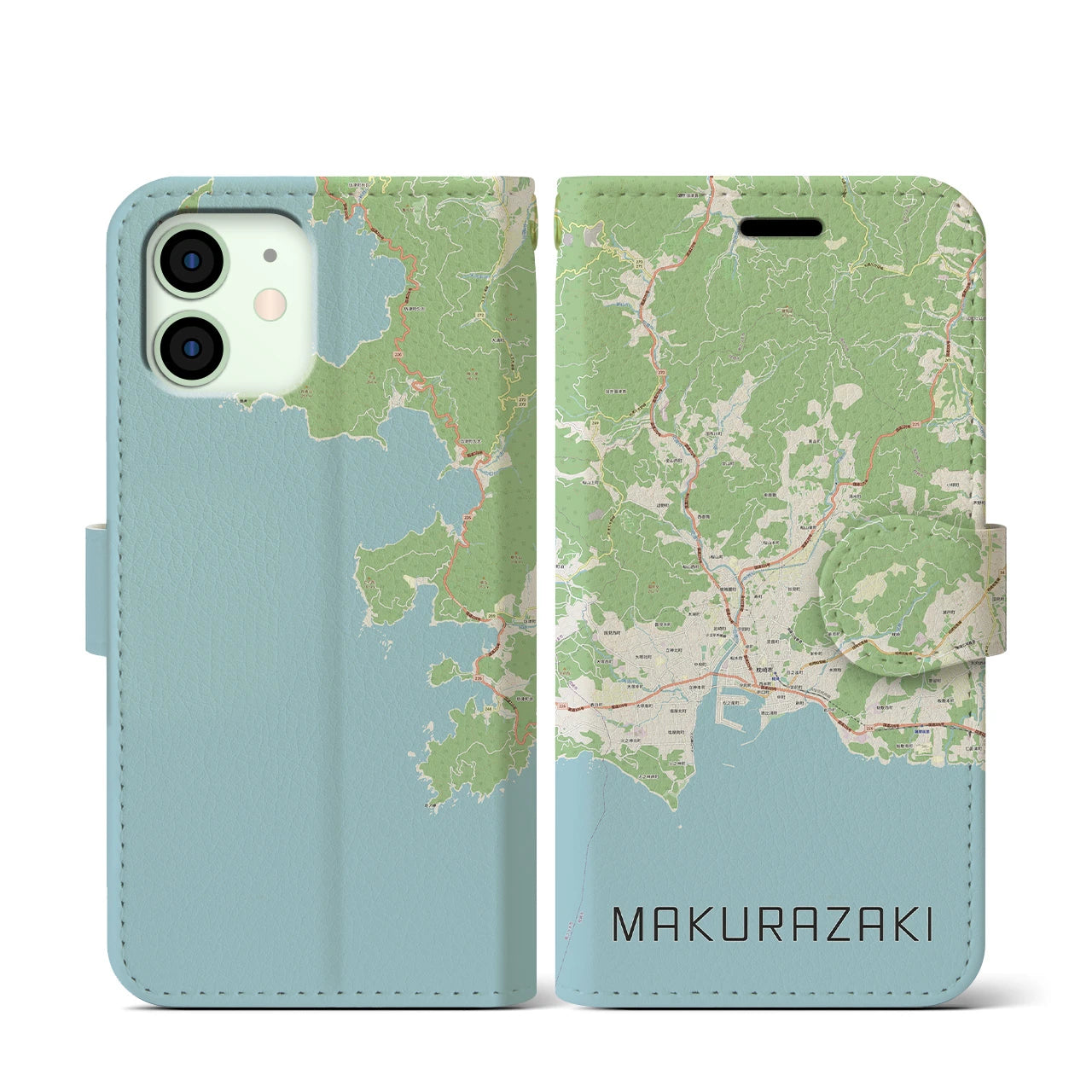 【枕崎(鹿児島県)】地図柄iPhoneケース(手帳タイプ)ナチュラル・iPhone 12 mini 用