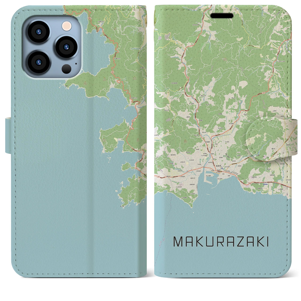 【枕崎(鹿児島県)】地図柄iPhoneケース(手帳タイプ)ナチュラル・iPhone 13 Pro Max 用