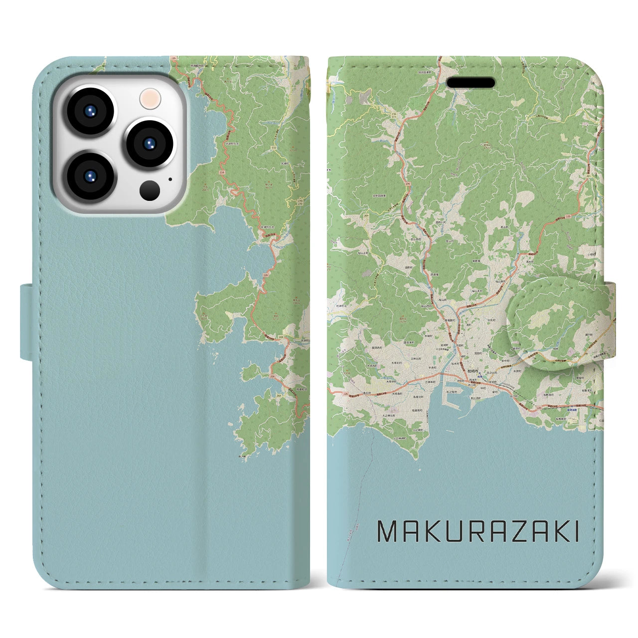 【枕崎(鹿児島県)】地図柄iPhoneケース(手帳タイプ)ナチュラル・iPhone 13 Pro 用