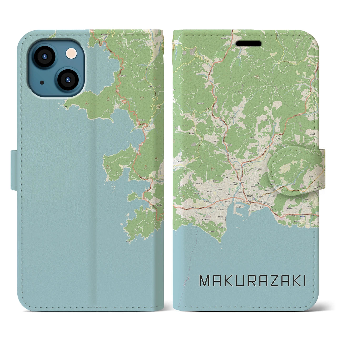 【枕崎(鹿児島県)】地図柄iPhoneケース(手帳タイプ)ナチュラル・iPhone 13 用