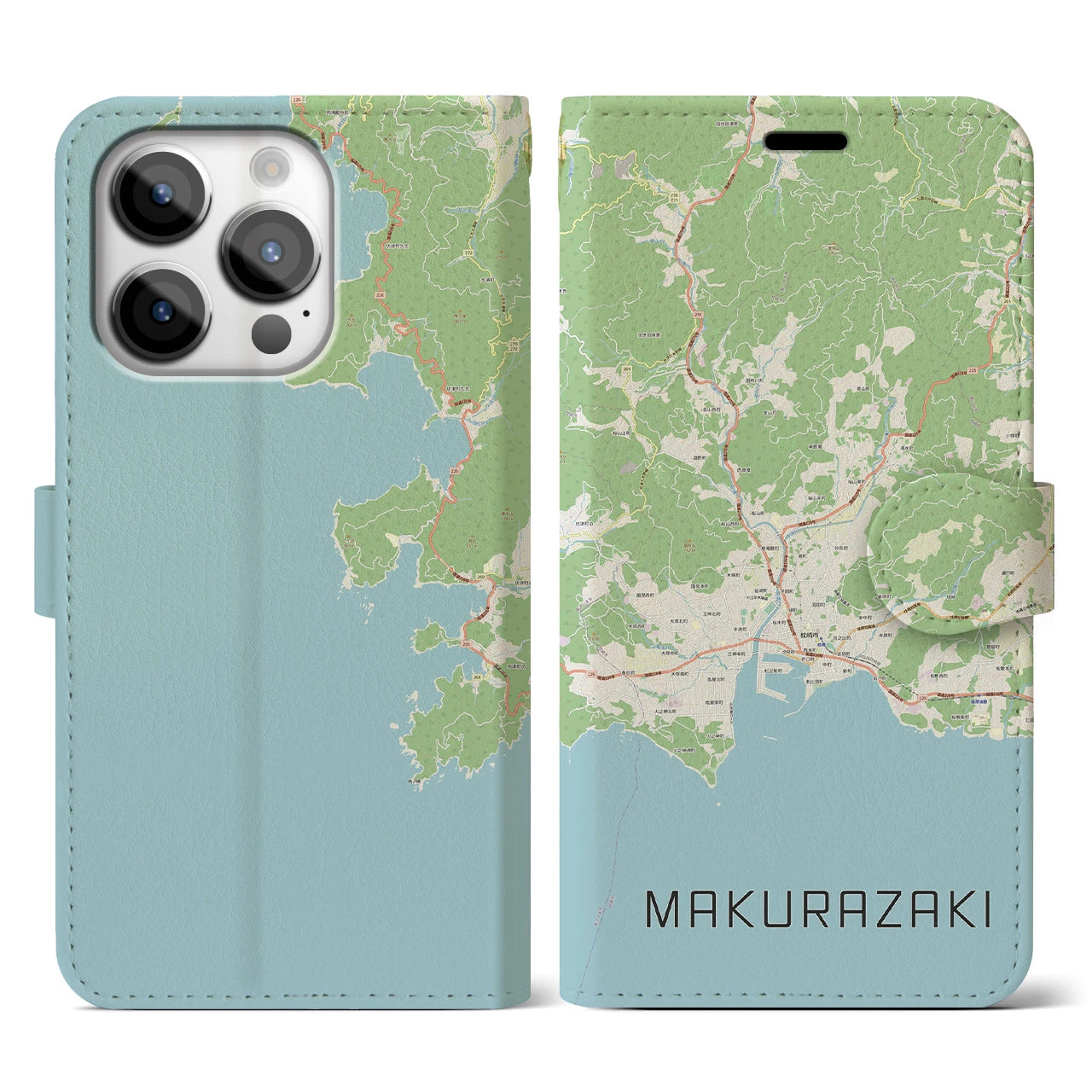 【枕崎(鹿児島県)】地図柄iPhoneケース(手帳タイプ)ナチュラル・iPhone 14 Pro 用