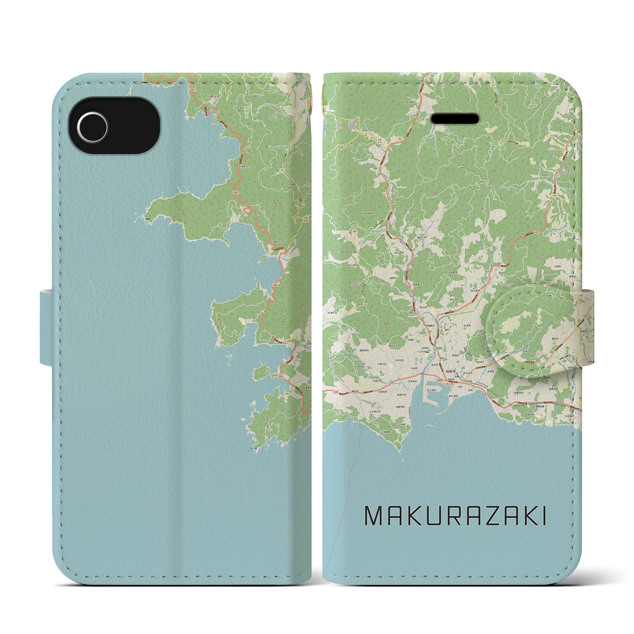 【枕崎(鹿児島県)】地図柄iPhoneケース(手帳タイプ)ナチュラル・iPhone SE(第3 / 第2世代) / 8 / 7 / 6s / 6 用