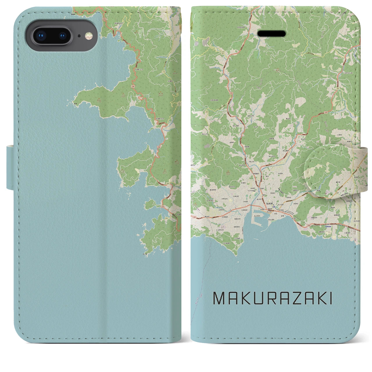 【枕崎(鹿児島県)】地図柄iPhoneケース(手帳タイプ)ナチュラル・iPhone 8Plus /7Plus / 6sPlus / 6Plus 用