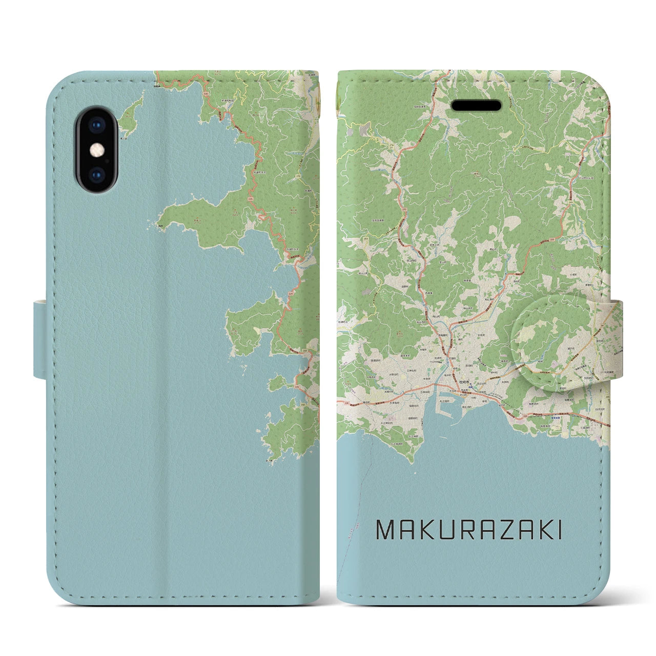【枕崎(鹿児島県)】地図柄iPhoneケース(手帳タイプ)ナチュラル・iPhone XS / X 用