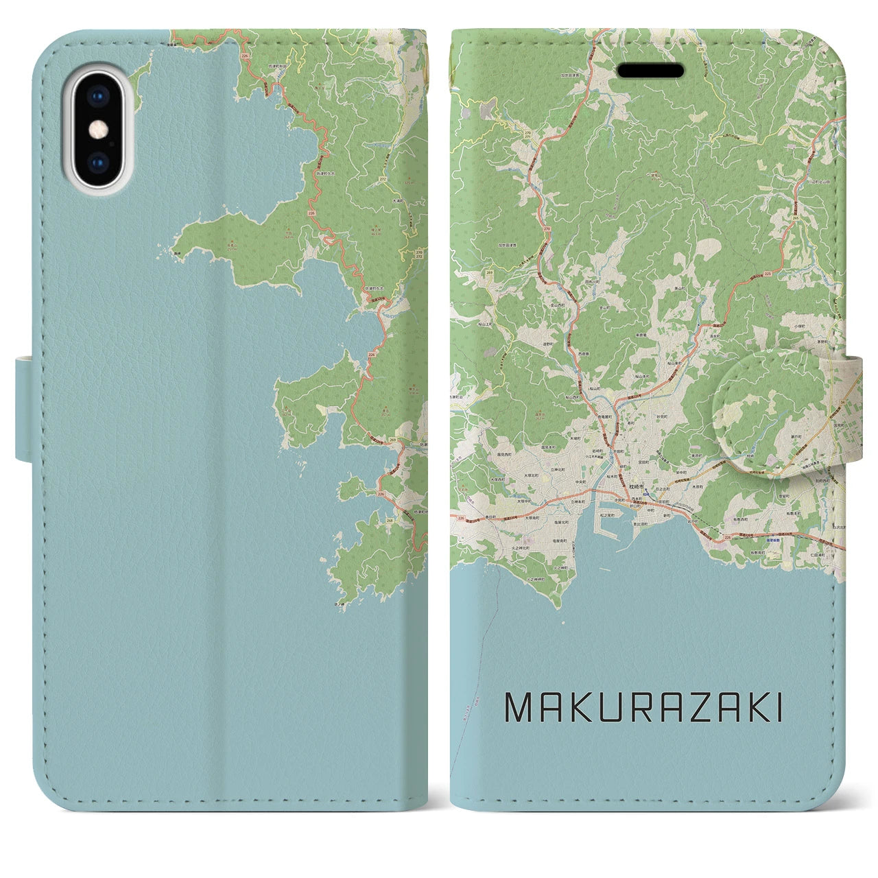 【枕崎(鹿児島県)】地図柄iPhoneケース(手帳タイプ)ナチュラル・iPhone XS Max 用