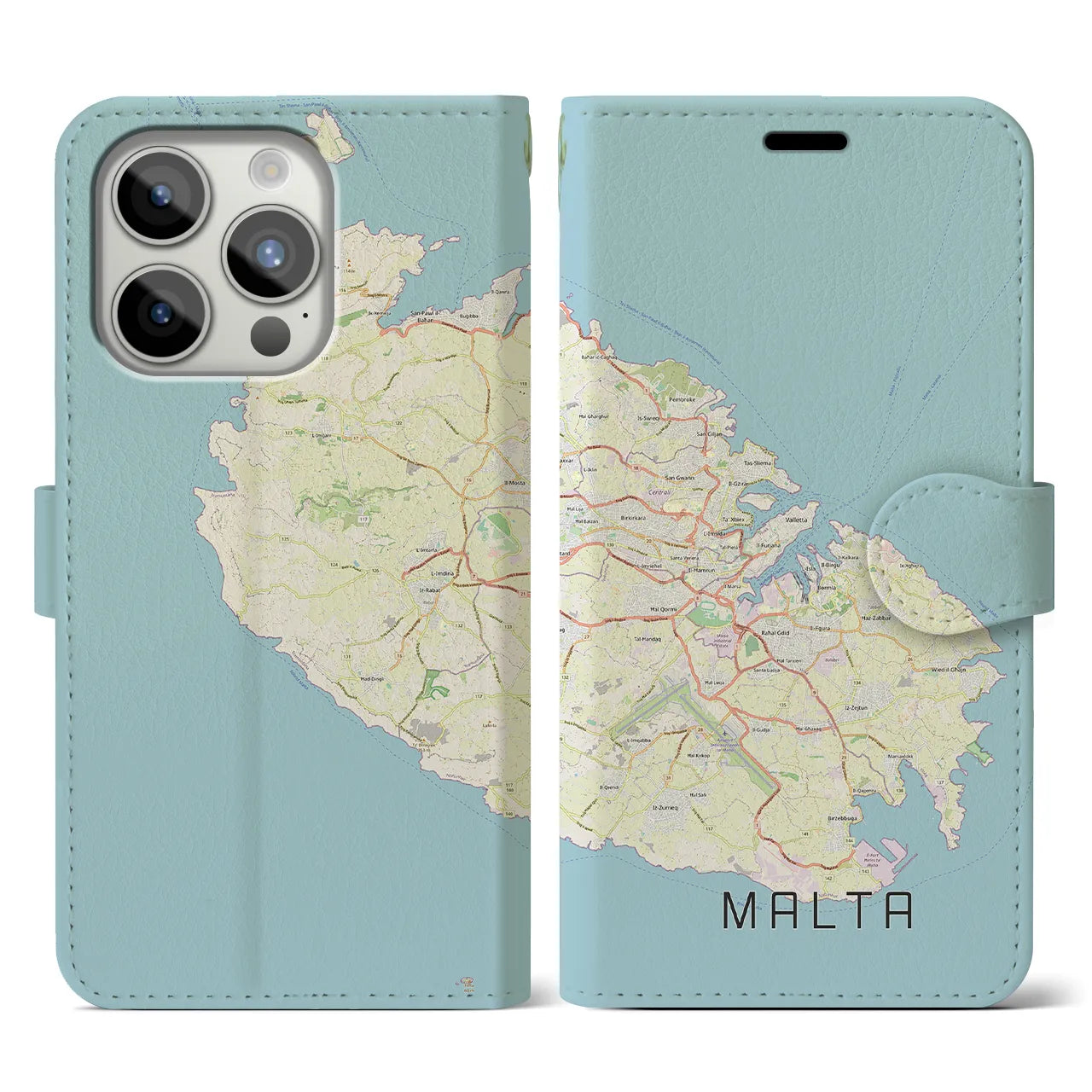 【マルタ】地図柄iPhoneケース(手帳タイプ)ナチュラル・iPhone 15 Pro 用