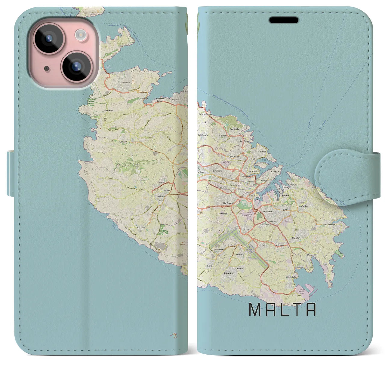 【マルタ】地図柄iPhoneケース(手帳タイプ)ナチュラル・iPhone 15 Plus 用