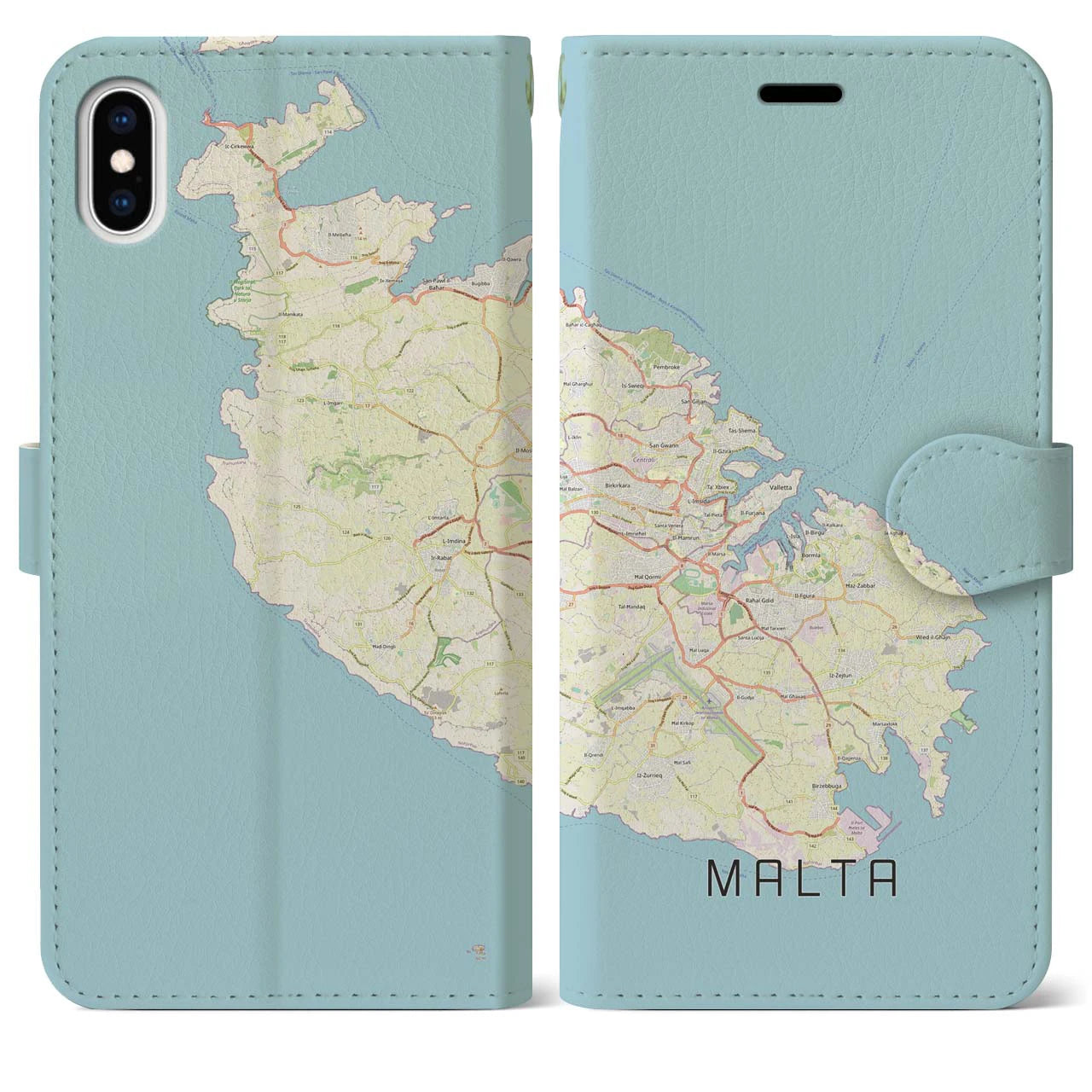 【マルタ】地図柄iPhoneケース(手帳タイプ)ナチュラル・iPhone XS Max 用