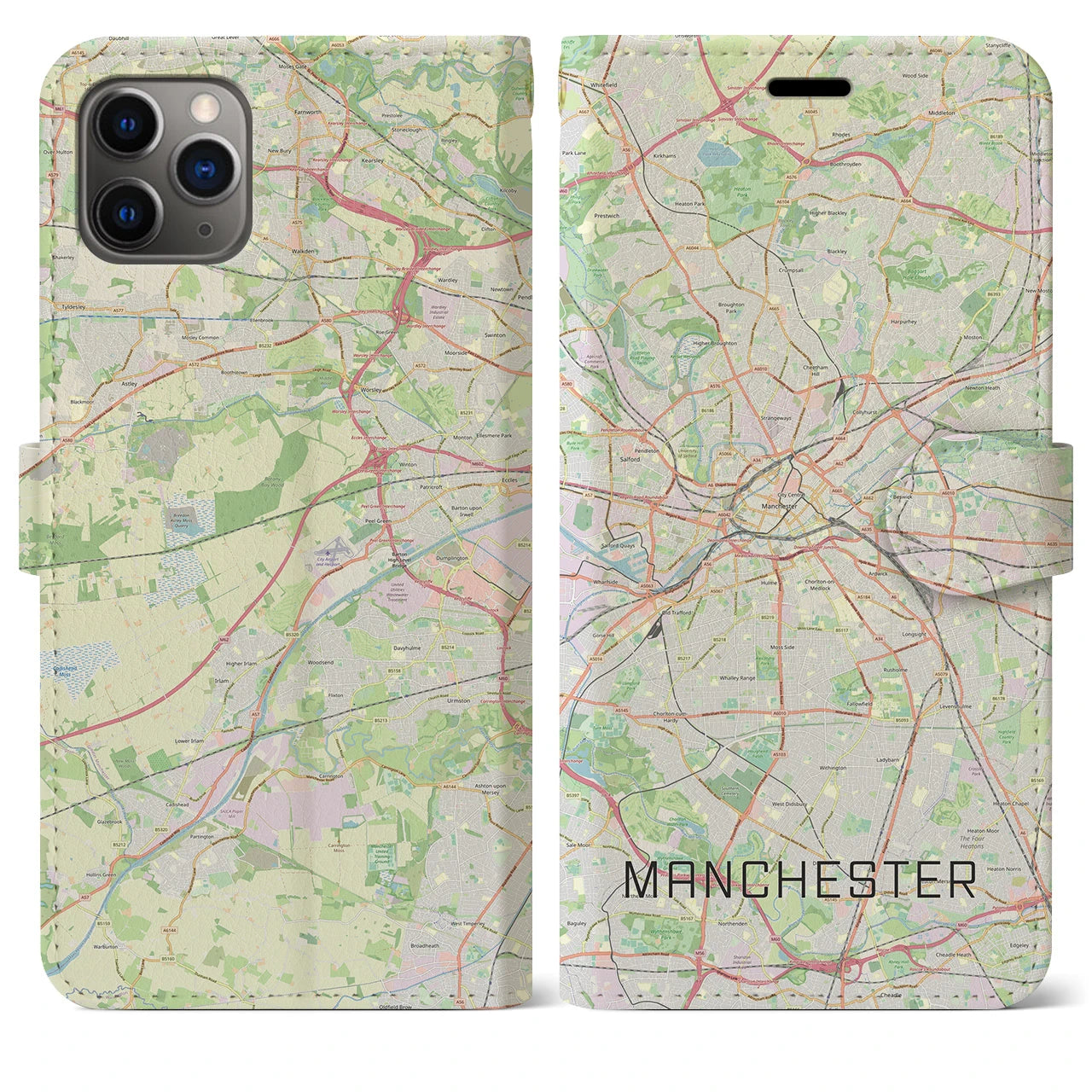 【マンチェスター(イギリス)】地図柄iPhoneケース(手帳タイプ)ナチュラル・iPhone 11 Pro Max 用