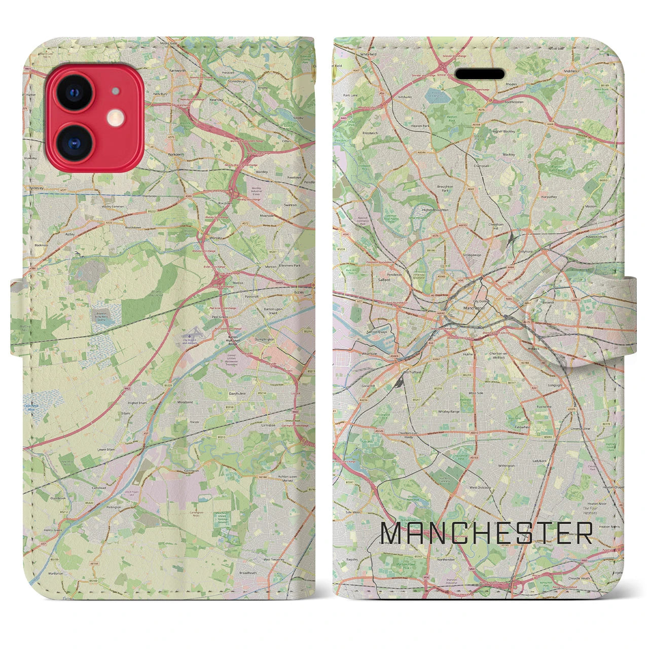 【マンチェスター(イギリス)】地図柄iPhoneケース(手帳タイプ)ナチュラル・iPhone 11 用