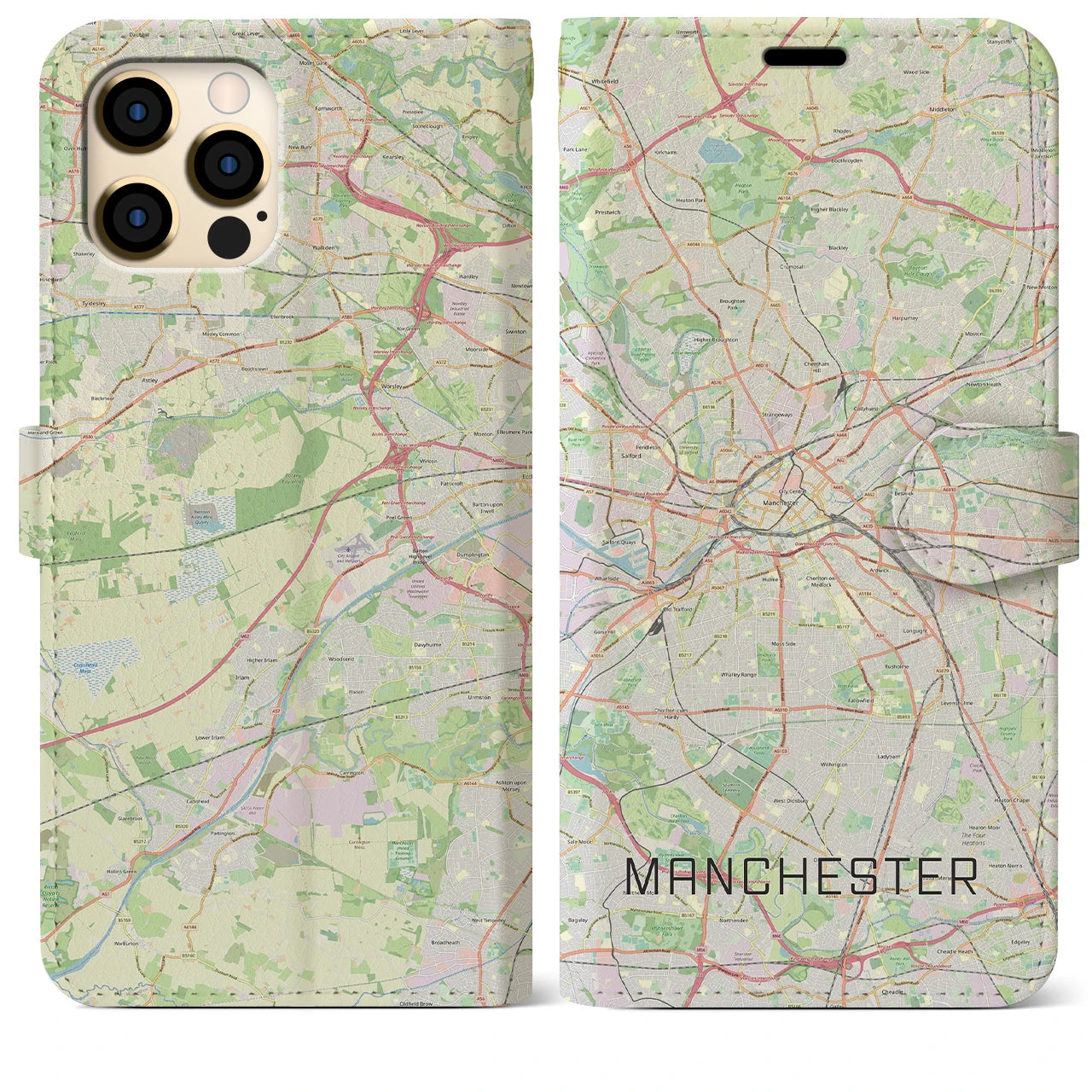 【マンチェスター(イギリス)】地図柄iPhoneケース(手帳タイプ)ナチュラル・iPhone 12 Pro Max 用